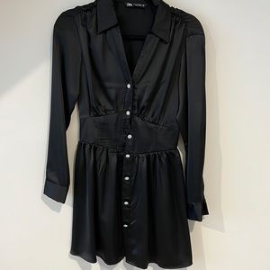 Black satin mini dress